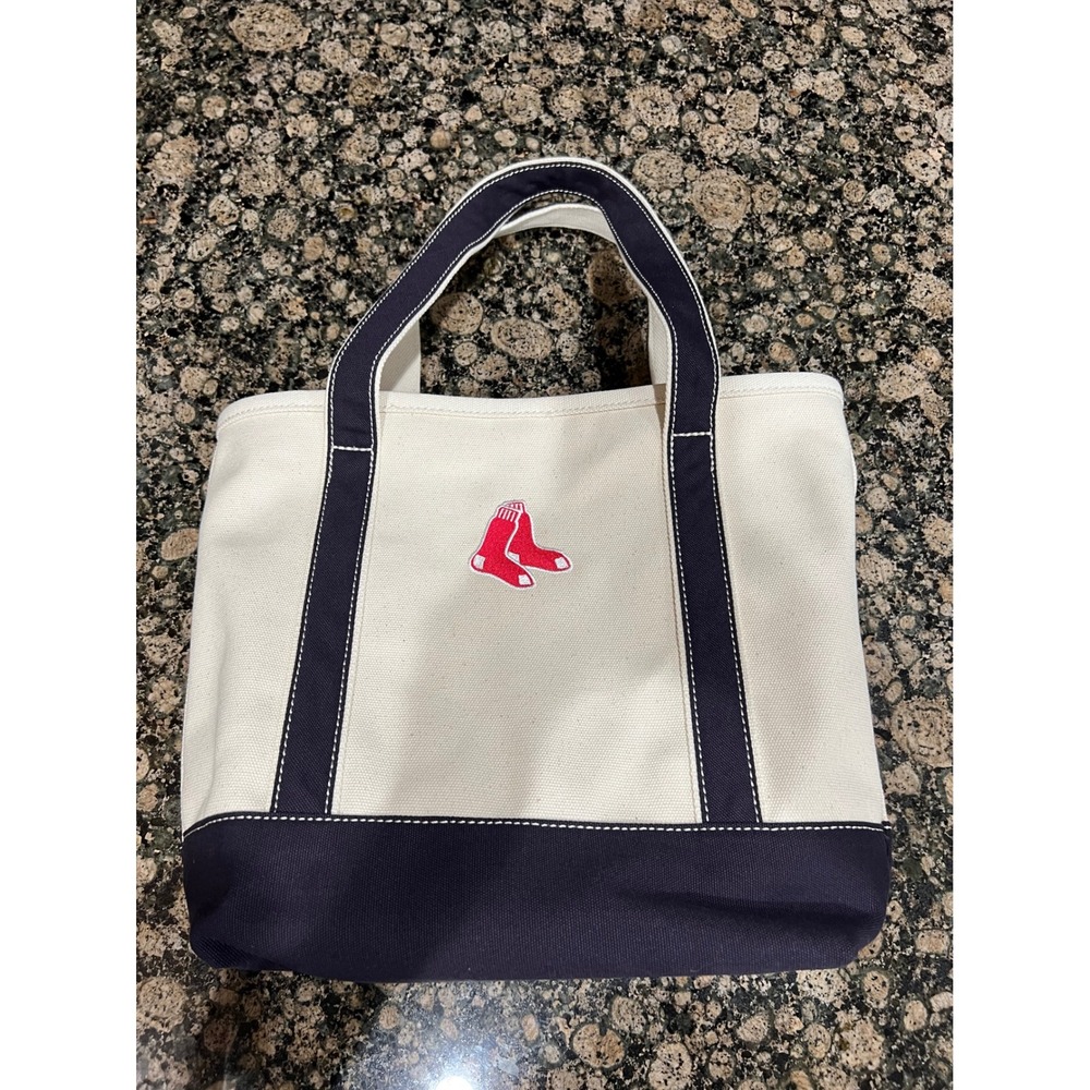 Lands End Boston Red Sox Canvas Tote Bag Navy Blue Cream MLB Baseball Fan Gift
